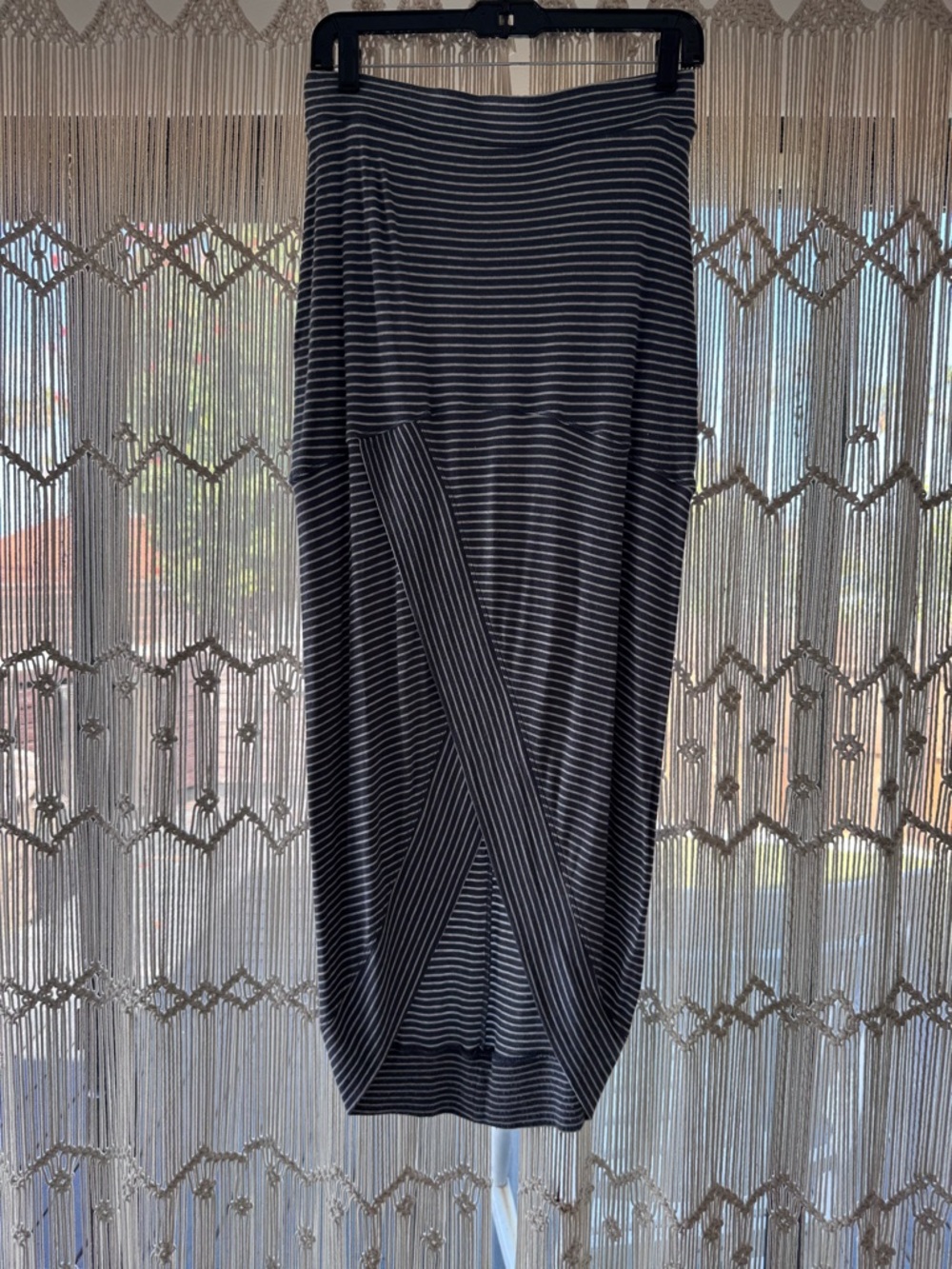 Anthropologie blue and white knit midi skirt